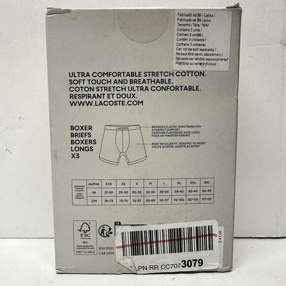Lacoste Black Lettered Waist Stretch 3-Pack Boxer‎ Briefs Size Medium - Picture 2 of 3